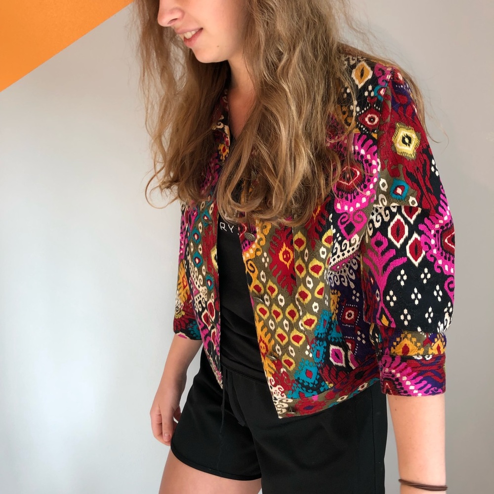 Ruby Rd. Multi Colored Colorful Jean Jacket, Size… - image 1